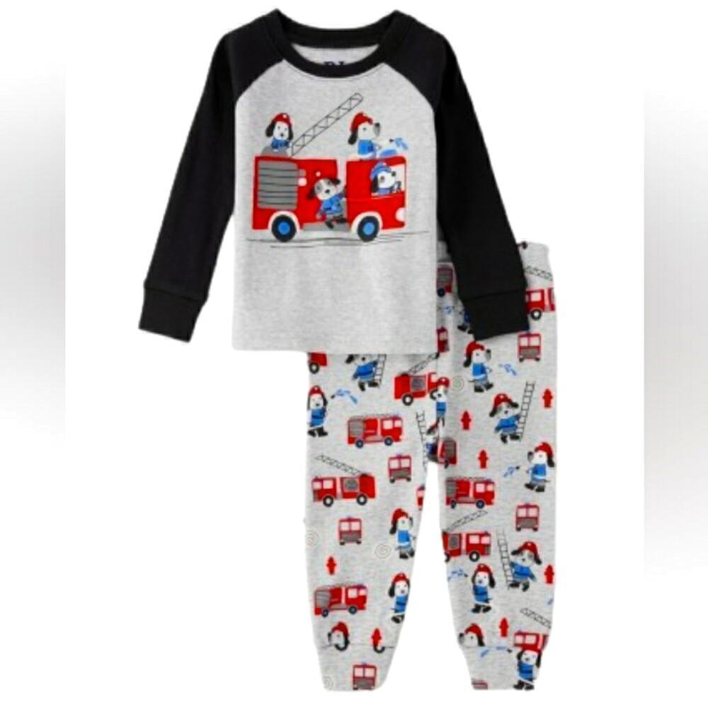 The Children's Place Fire Dogs 2 Pc Pajamas Fireman Snug Fit 0-3 Month Cotton